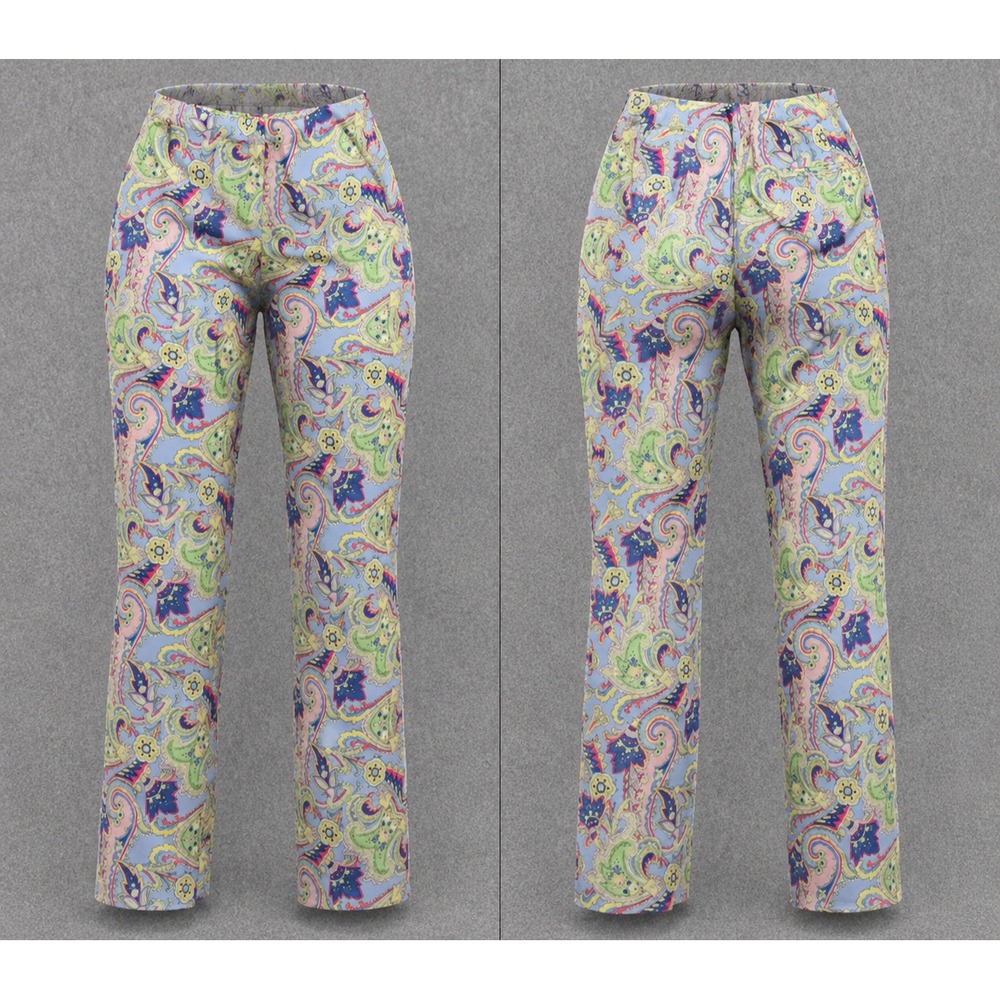 Vtg Lauren Ralph Lauren Pants Womens 14W Blue Paisley Coastal Chic Twill